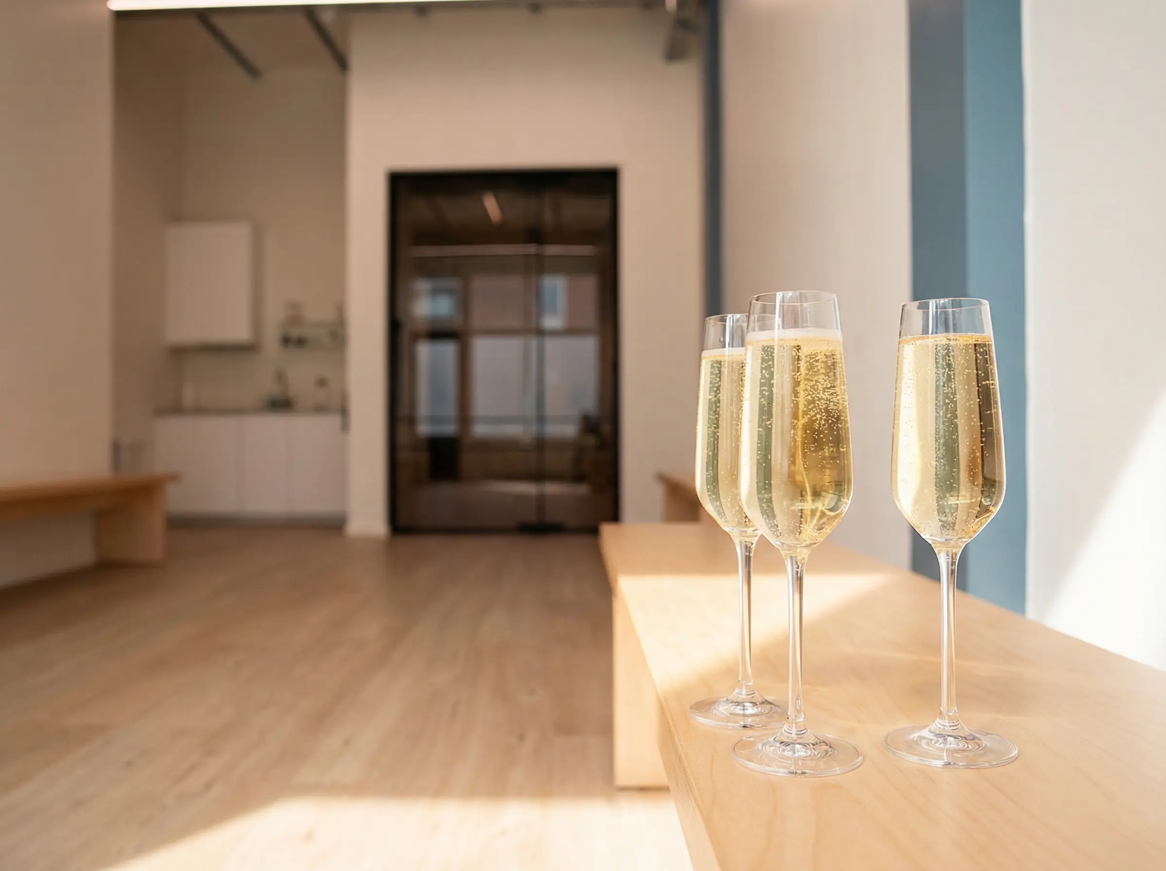 Champagne glasses at Flow Factory